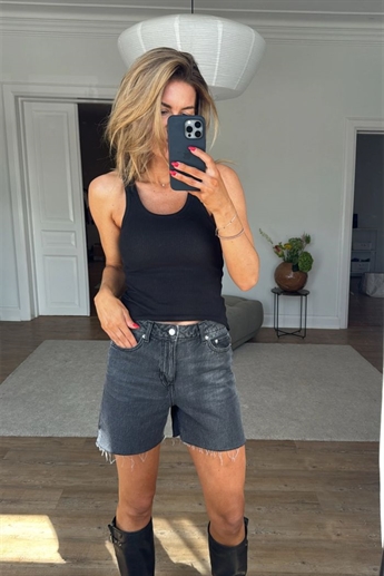 Laura HW Shorts, Dark Grey Denim